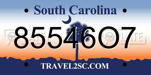 85546O7 South Carolina License Plate