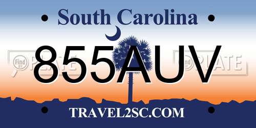 855AUV South Carolina License Plate