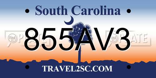 855AV3 South Carolina License Plate