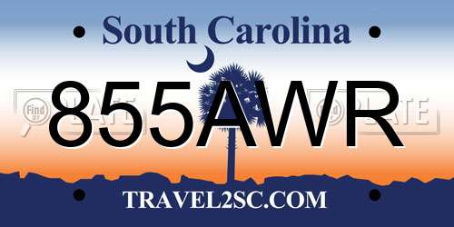 855AWR South Carolina License Plate