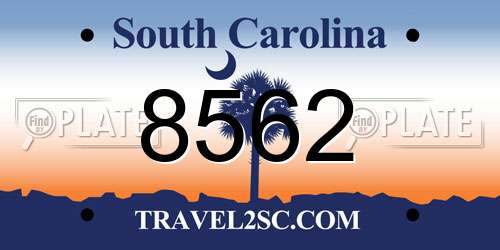 8562 South Carolina License Plate