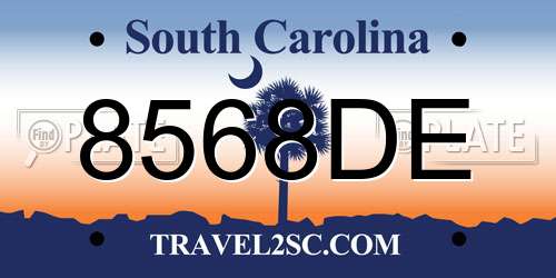 8568DE South Carolina License Plate