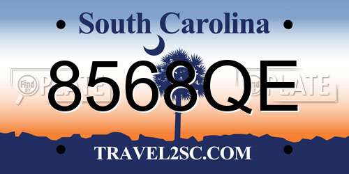 8568QE South Carolina License Plate