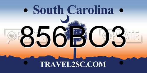 856BO3 South Carolina License Plate