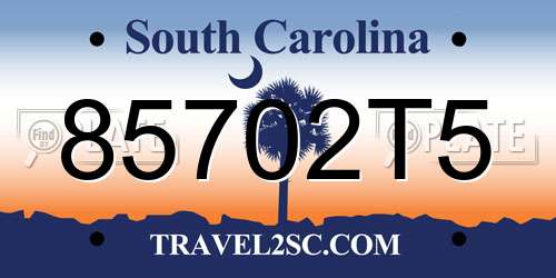 85702T5 South Carolina License Plate