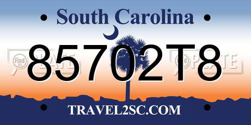 85702T8 South Carolina License Plate