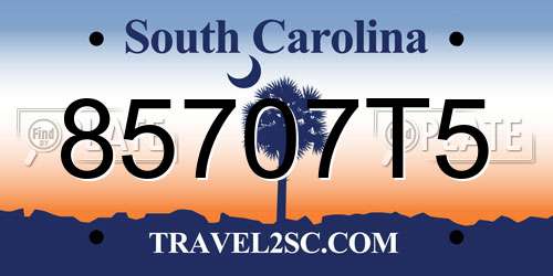 85707T5 South Carolina License Plate