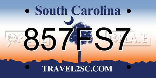 857FS7 South Carolina License Plate