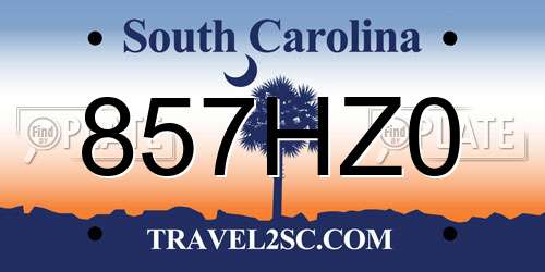 857HZ0 South Carolina License Plate
