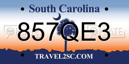857QE3 South Carolina License Plate