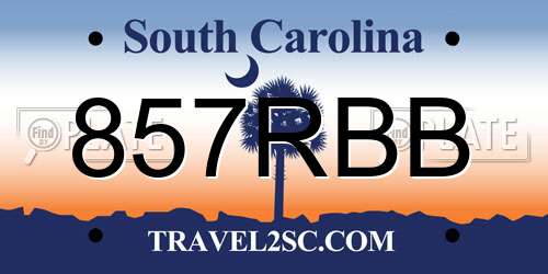 857RBB South Carolina License Plate