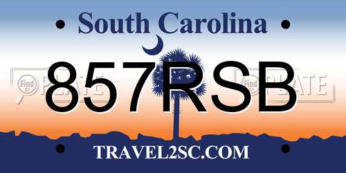 857RSB South Carolina License Plate