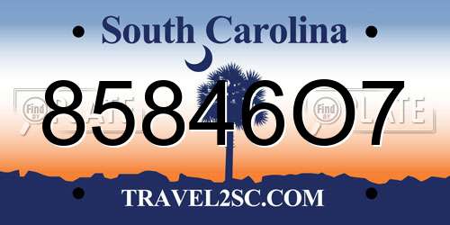85846O7 South Carolina License Plate