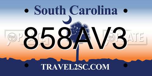 858AV3 South Carolina License Plate