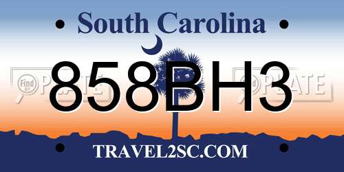 858BH3 South Carolina License Plate