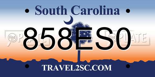 858ES0 South Carolina License Plate