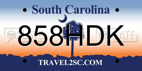 858HDK South Carolina License Plate