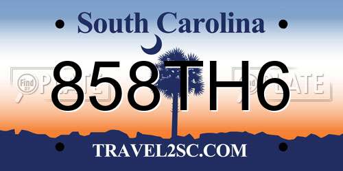 858TH6 South Carolina License Plate