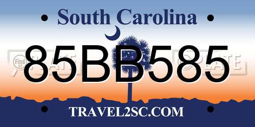 85BB585 South Carolina License Plate