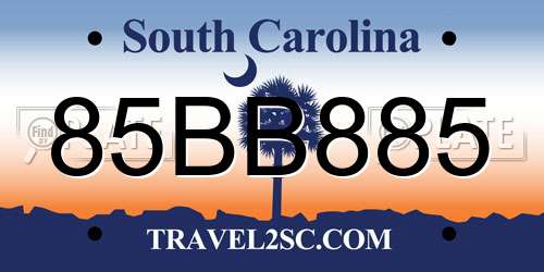 85BB885 South Carolina License Plate