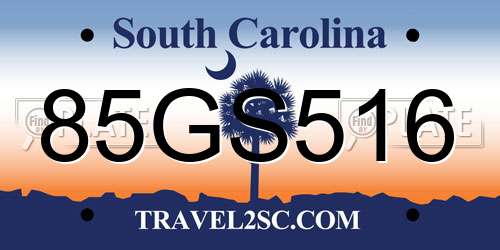 85GS516 South Carolina License Plate