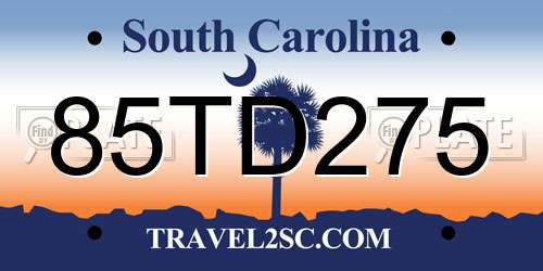 85TD275 South Carolina License Plate