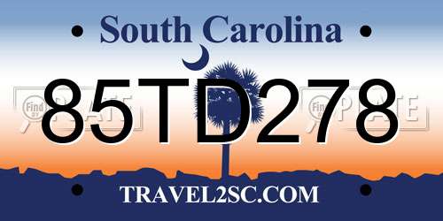 85TD278 South Carolina License Plate