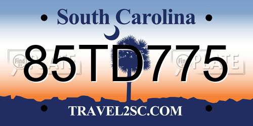 85TD775 South Carolina License Plate