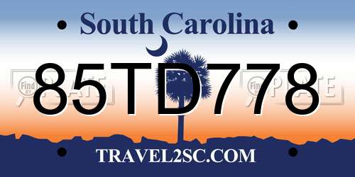 85TD778 South Carolina License Plate
