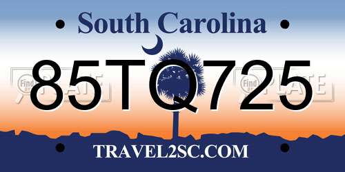 85TQ725 South Carolina License Plate