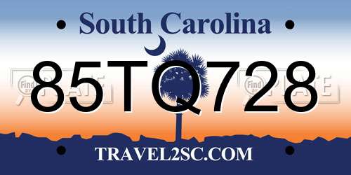 85TQ728 South Carolina License Plate