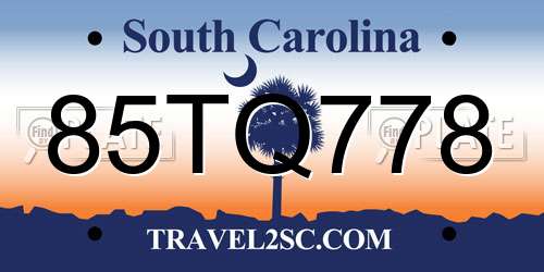 85TQ778 South Carolina License Plate