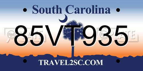 85VT935 South Carolina License Plate