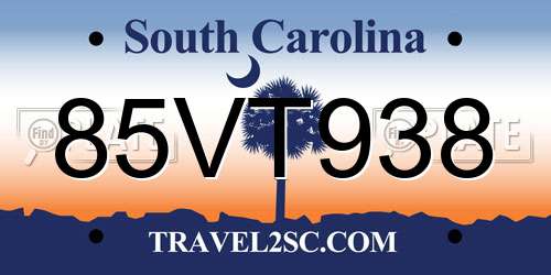 85VT938 South Carolina License Plate