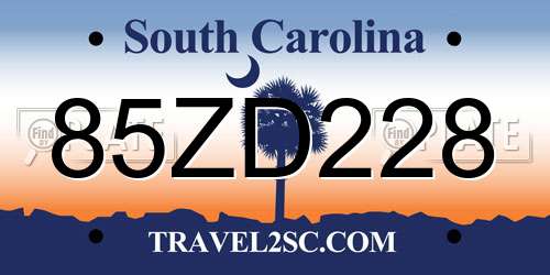 85ZD228 South Carolina License Plate