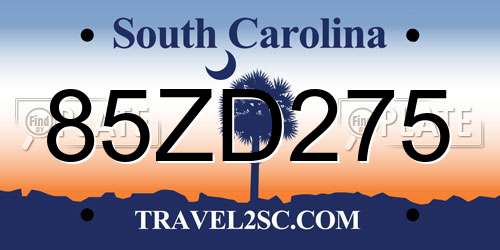 85ZD275 South Carolina License Plate