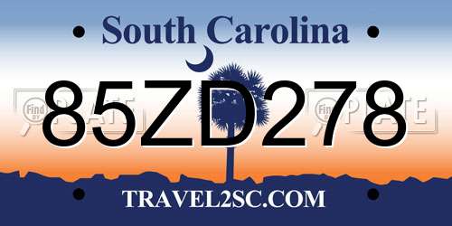 85ZD278 South Carolina License Plate