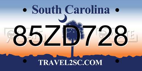 85ZD728 South Carolina License Plate