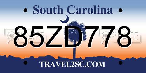 85ZD778 South Carolina License Plate