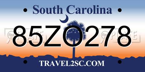 85ZO278 South Carolina License Plate