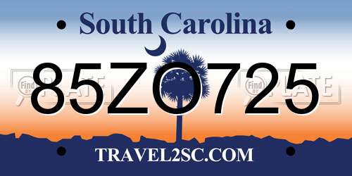85ZO725 South Carolina License Plate