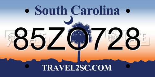85ZO728 South Carolina License Plate