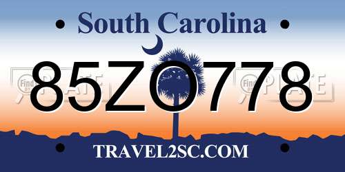 85ZO778 South Carolina License Plate