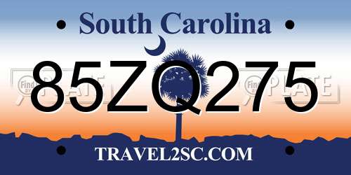 85ZQ275 South Carolina License Plate