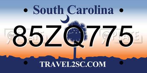 85ZQ775 South Carolina License Plate