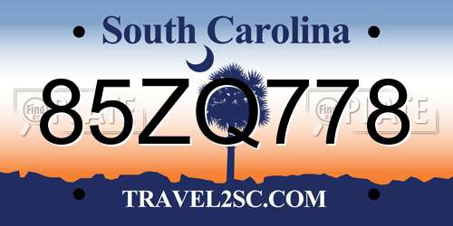 85ZQ778 South Carolina License Plate