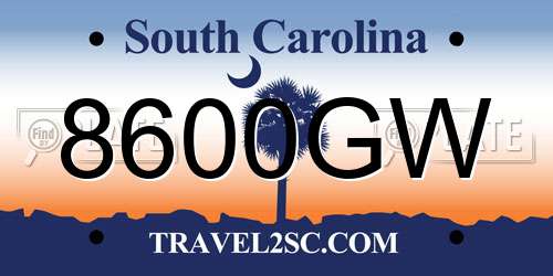 8600GW South Carolina License Plate
