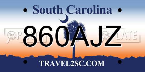 860AJZ South Carolina License Plate