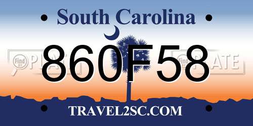 860F58 South Carolina License Plate