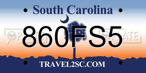 860FS5 South Carolina License Plate